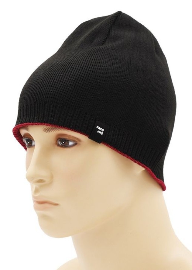 Czapka Dwustronna, Bordowo-Czarna Ciepła, Jesienno-Zimowa, Beanie -Pako Jeans