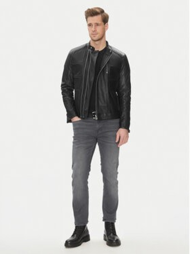 Serge Pariente Kurtka skórzana Couture Czarny Slim Fit