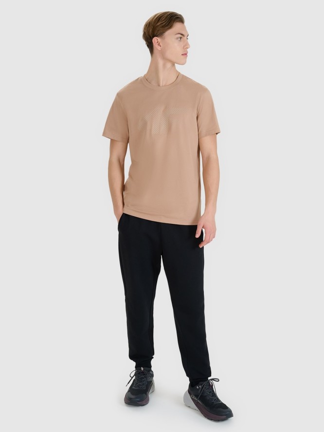4F T-shirt regular z nadrukiem męski - beżowy S