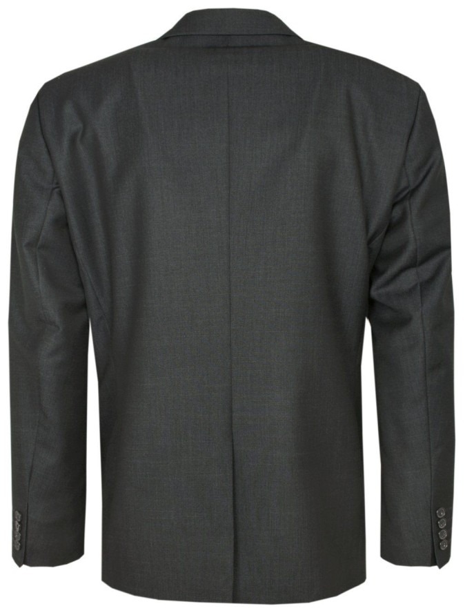 Garnitur Dwuczęściowy Grafit, Elegancki, Zapinany na Dwa Guziki, Spodnie w Kant, Ciemny Szary-CASINO