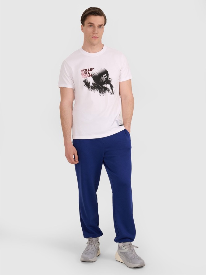 4F T-shirt regular z nadrukiem siatkarskim męski - biały XXL