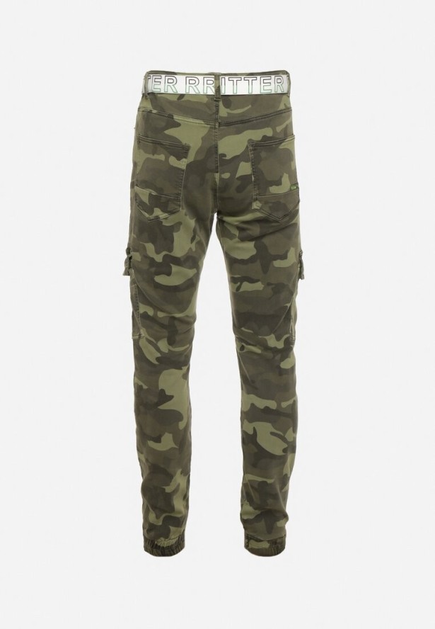 Ciemnozielone Spodnie Bojówki z Naszytymi Kieszeniami i Paskiem Siavera