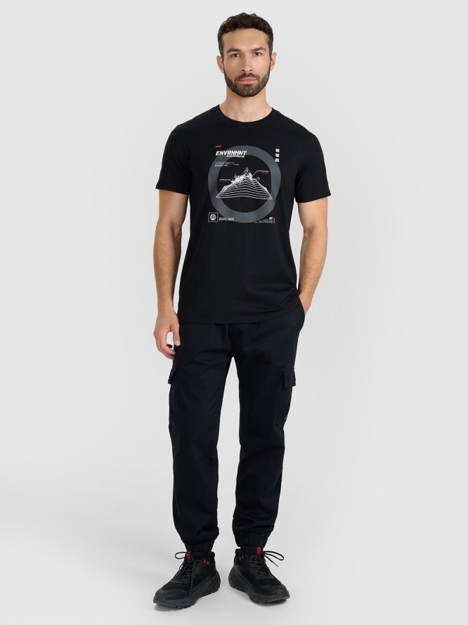 4F T-shirt regular z nadrukiem męski - czarny XL