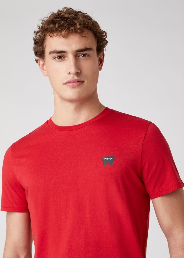 WRANGLER SS SIGN OFF TEE MĘSKI T-SHIRT KOSZULKA NADRUK LOGO SCARLET RED W7C07D3UU 112131608