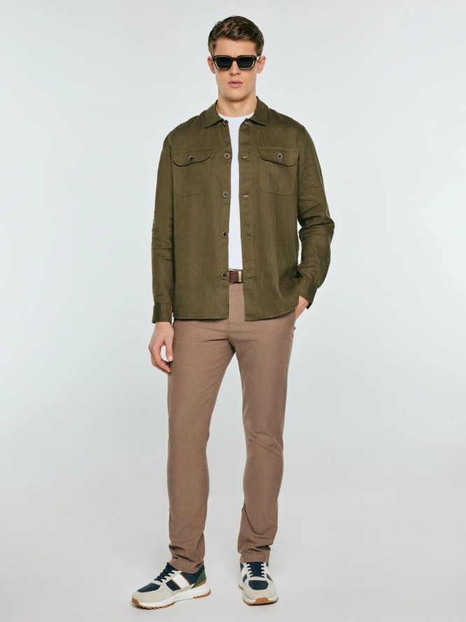 Spodnie męskie chinosy w drobny wzorek beżowe Erhati 801