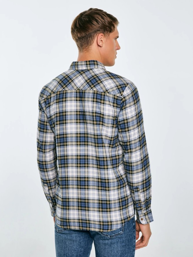 Koszula męska flanelowa w kratę niebiesko-beżowa Koner 401
