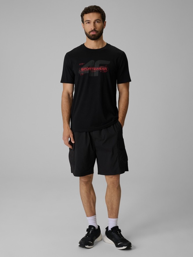 4F T-shirt regular z nadrukiem męski - czarny XXL