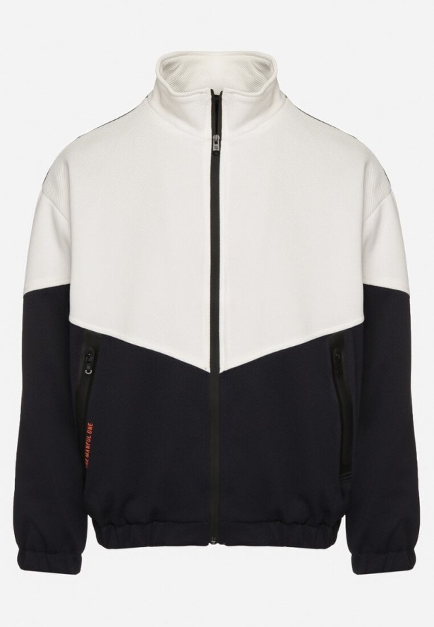 Biało-Granatowa Kurtka Ozdobiona Napisem Fonilia