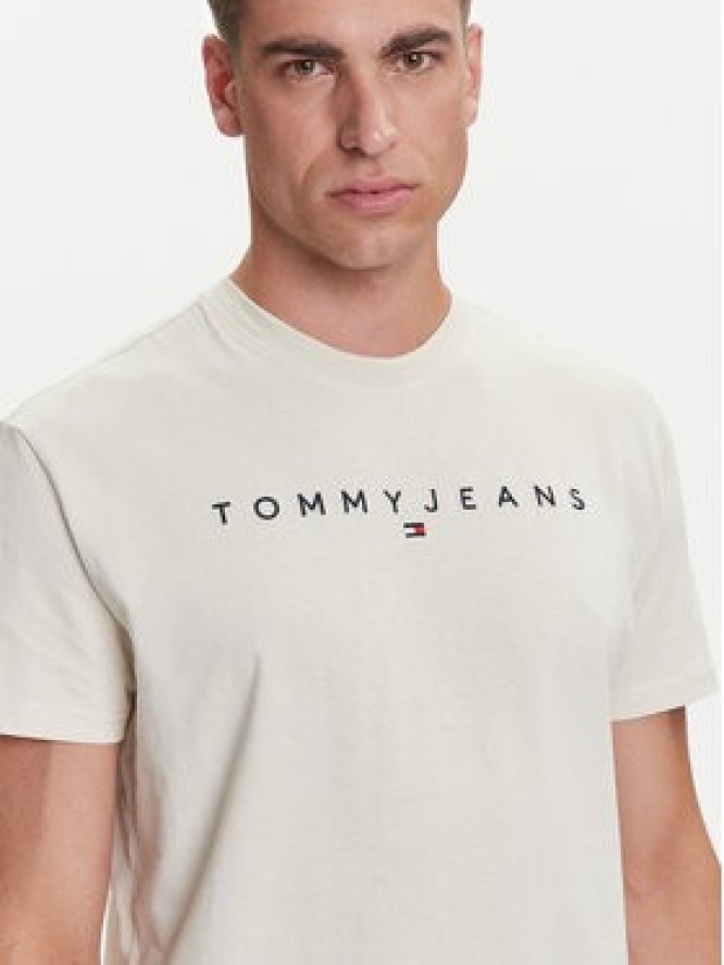 Tommy Jeans T-Shirt Linear Logo DM0DM20744 Beżowy Regular Fit