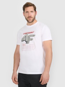 4F T-shirt regular z nadrukiem męski - biały XXL