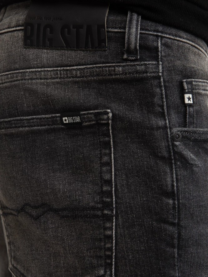 Jeansy męskie z wysokim stanem z przetarciami czarne Deric High Waist 913