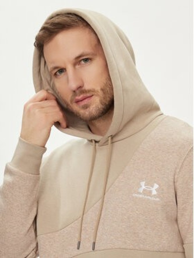 Under Armour Bluza techniczna Ua Essential Flc Blocked Hd 1383070-299 Khaki Loose Fit