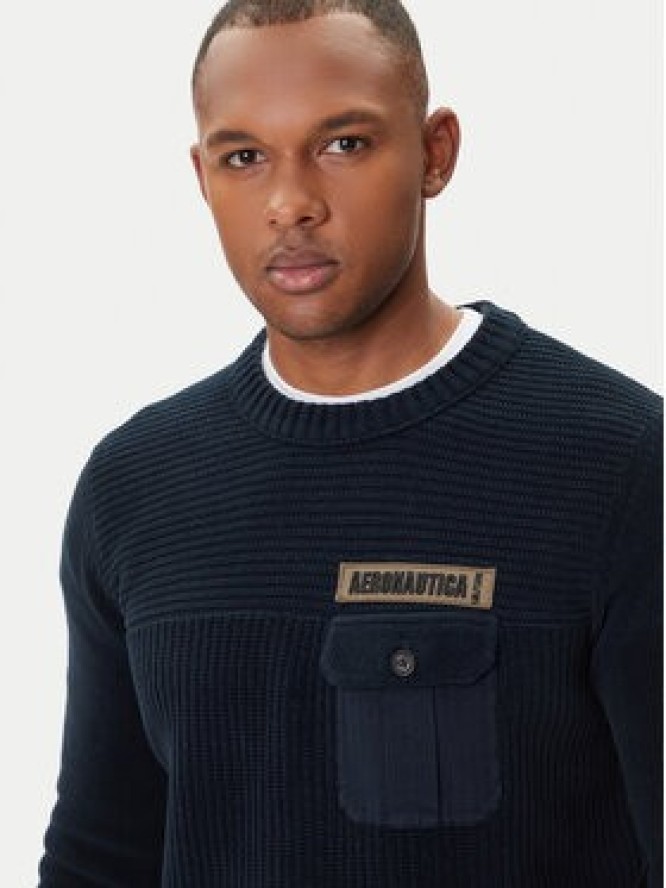 Aeronautica Militare Sweter 252MA1573UL00539 Granatowy Regular Fit