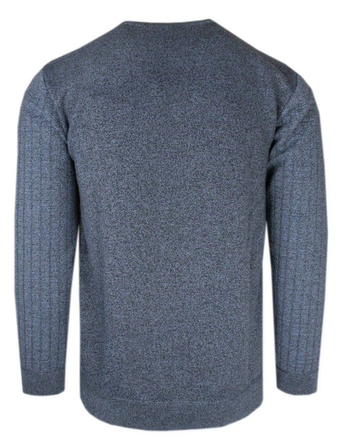 Męski Sweter - Jednokolorowy z Fakturą Materiału - Brave Soul - Niebieski