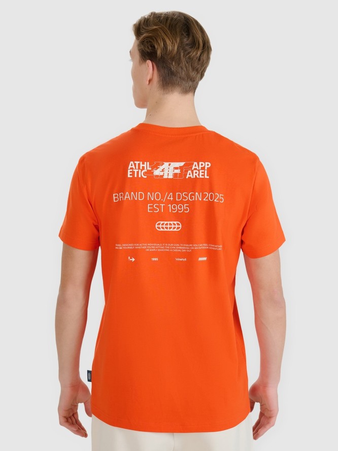 4F T-shirt regular z nadrukiem męski - pomarańczowy S