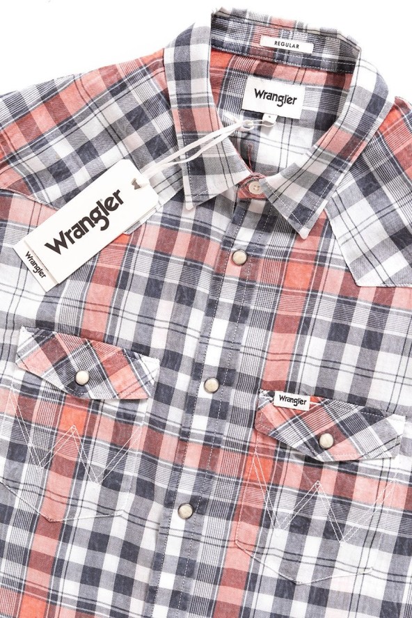 KOSZULA MĘSKA KRÓTKI RĘKAW WRANGLER SS WESTERN SHIRT GLOW ORANGE W5A246D48 112129999