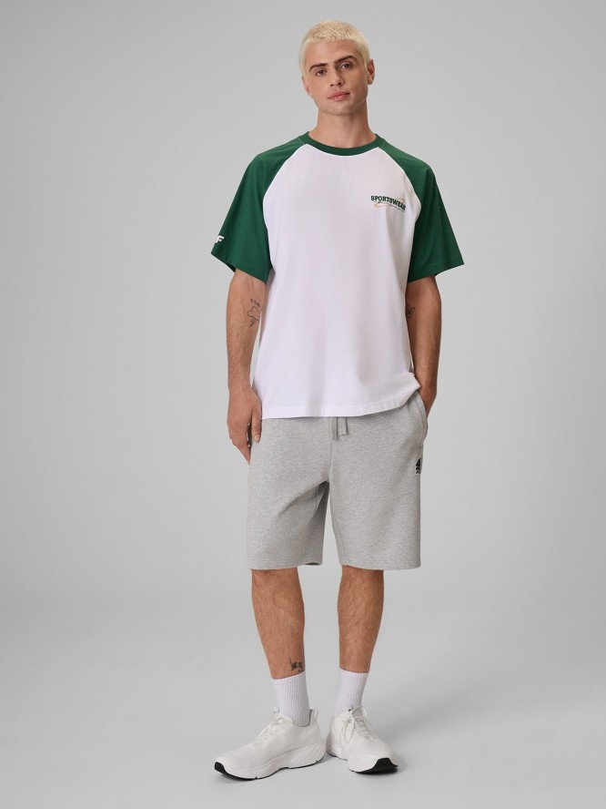 4F T-shirt loose z nadrukiem męski - zielony M