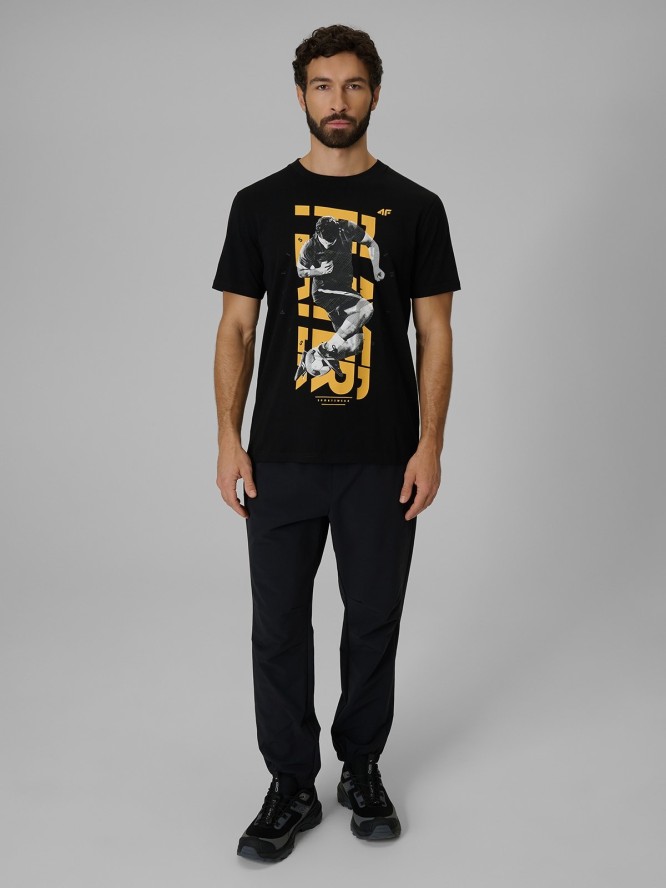 4F T-shirt regular z nadrukiem męski - czarny M