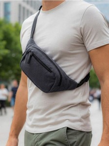 Prążkowana nerka z regulowanym paskiem - szary