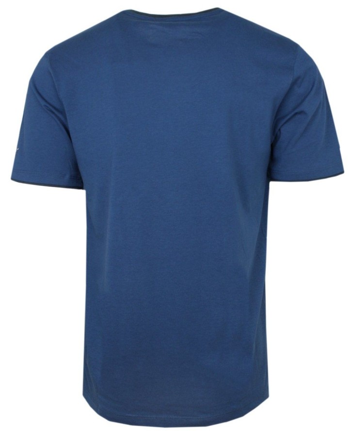 Prosty T-Shirt Męski z Lamówką na Dekolcie - Pako Jeans - Niebieski