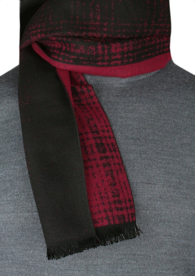 Męski Szalik z Wiskozy - Alties - Czarny z Dodatkiem Bordo