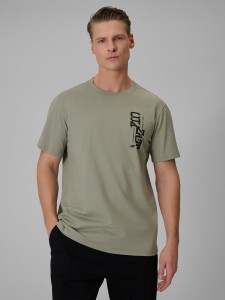 4F T-shirt regular z nadrukiem męski - khaki S