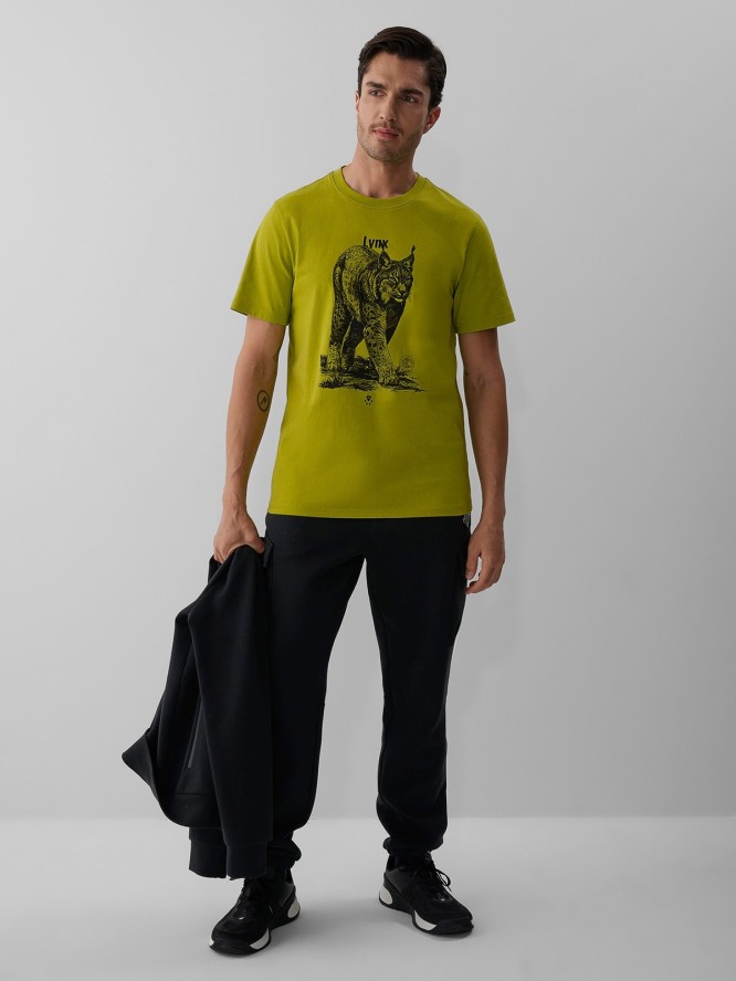 4F T-shirt regular z nadrukiem męski - zielony XXL