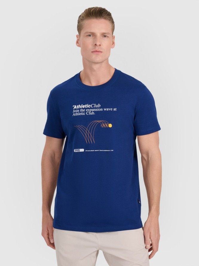 4F T-shirt regular z nadrukiem męski - granatowy M
