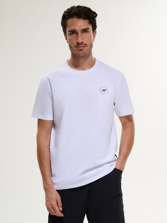 4F T-shirt relaxed z nadrukiem męski - biały S