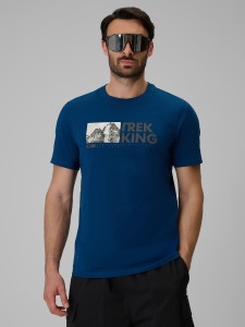 4F T-shirt regular z nadrukiem męski - granatowy XXL