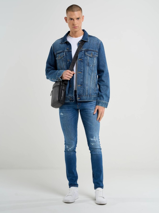 Jeansy męskie skinny z przetarciami niebieskie Deric 368