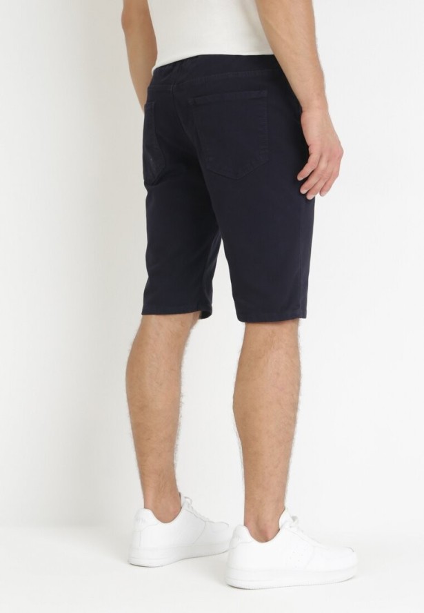 Granatowe Szorty Casual z Wiązaniem i Gumką w Pasie Nasine