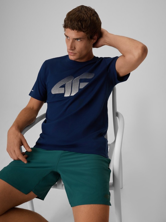 4F T-shirt regular z nadrukiem męski - granatowy M