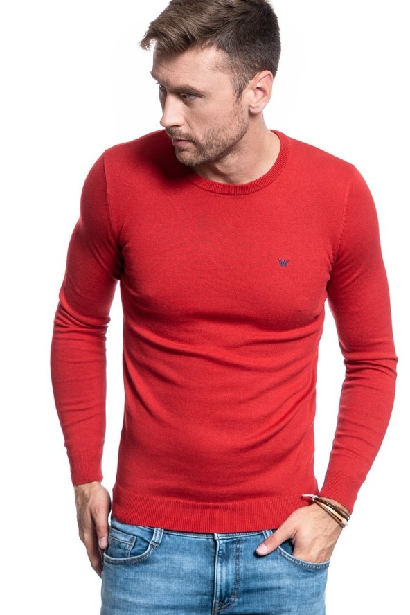 MĘSKI SWETER WRANGLER CREW KNIT RED W85674Q47 112132255
