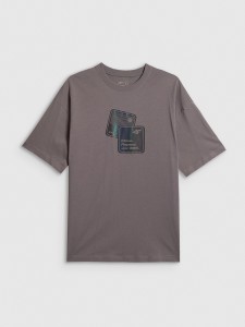4F T-shirt loose z nadrukiem męski - szary S