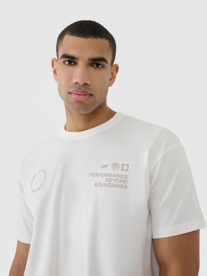 4F T-shirt oversize z nadrukiem męski - beżowy S