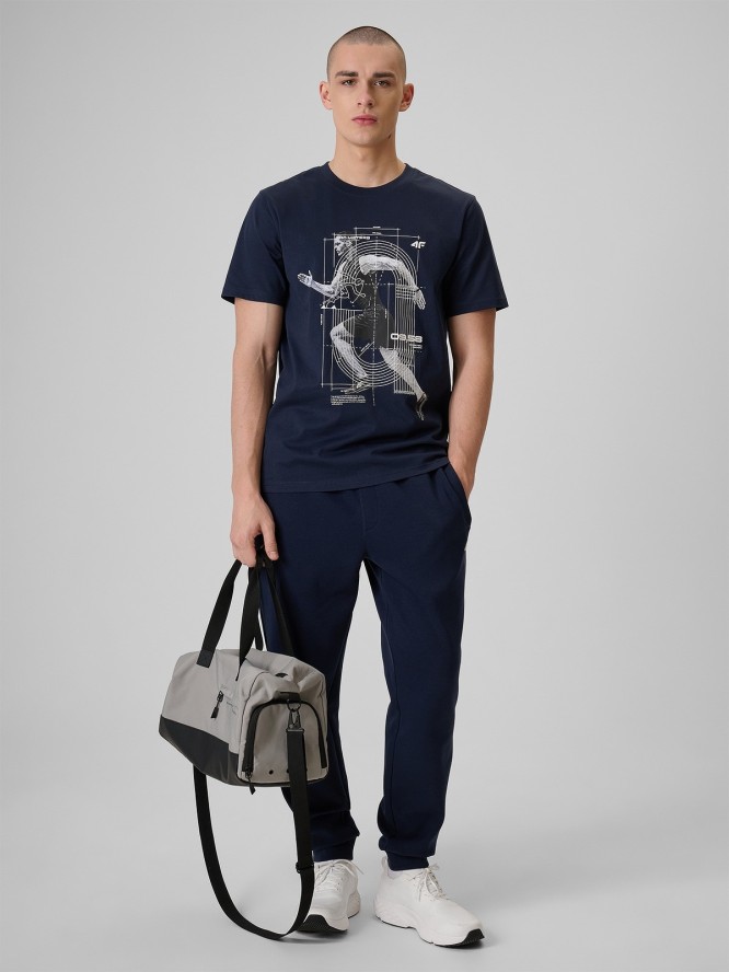 4F T-shirt regular z nadrukiem męski - niebieski M