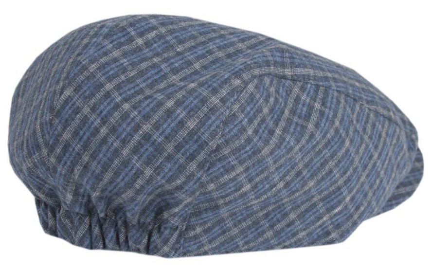 Lekki Kaszkiet Wełniany z Podszewką - HIS STORY - Drobna Kratka Popielata i Niebieska