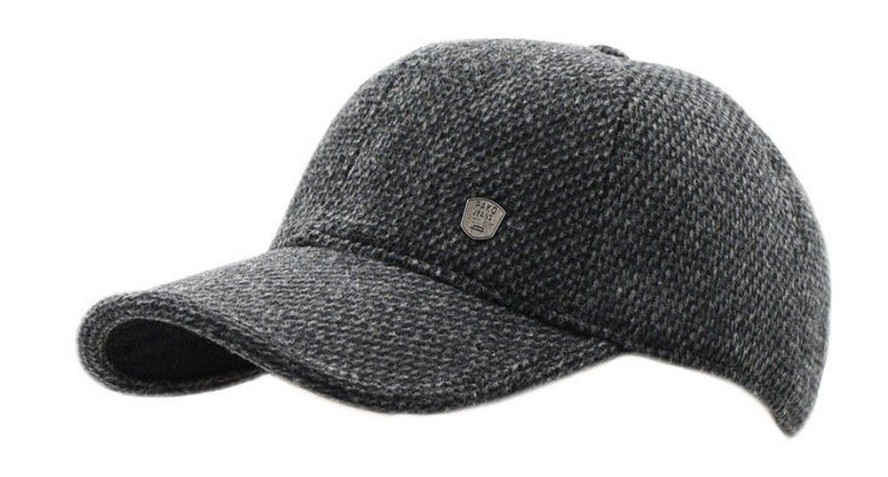 Czapka z Nausznikami, Popielata w Drobny Wzór z Daszkiem, Jesienno-Zimowy -Pako Jeans