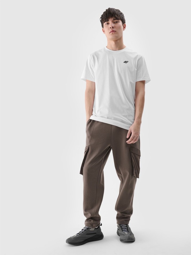 4F T-shirt regular gładki męski - biały L