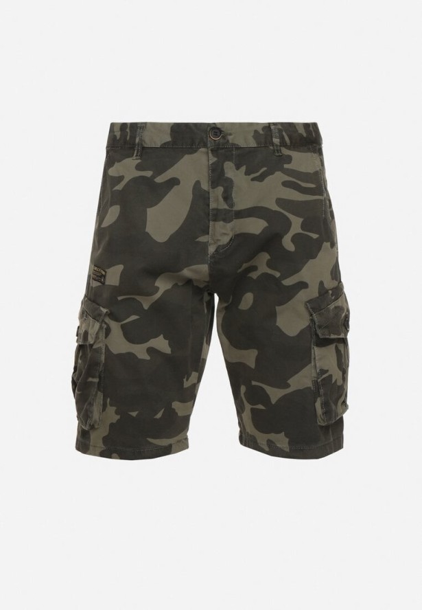 Zielone Szorty z Bawełny z Wysokim Stanem i Dodatkowymi Kieszeniami Pelia