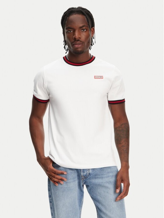 Hunter T-Shirt Eigg Ringer HARM0032251 Biały Regular Fit