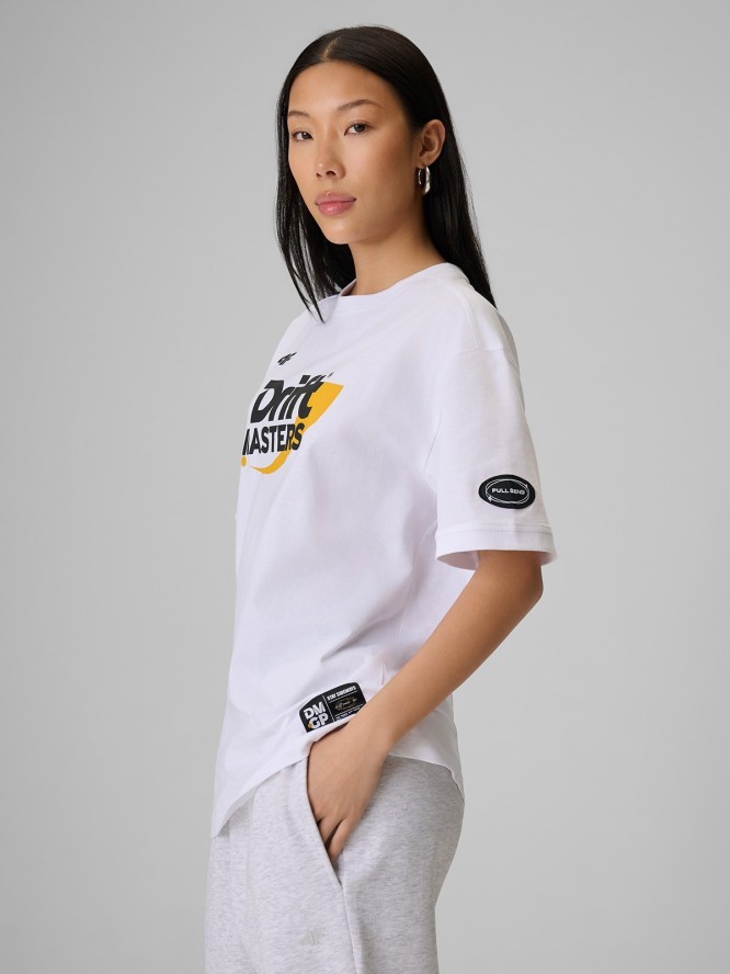 4F T-shirt loose z nadrukiem uniseks 4F x Drift Masters - biały XS