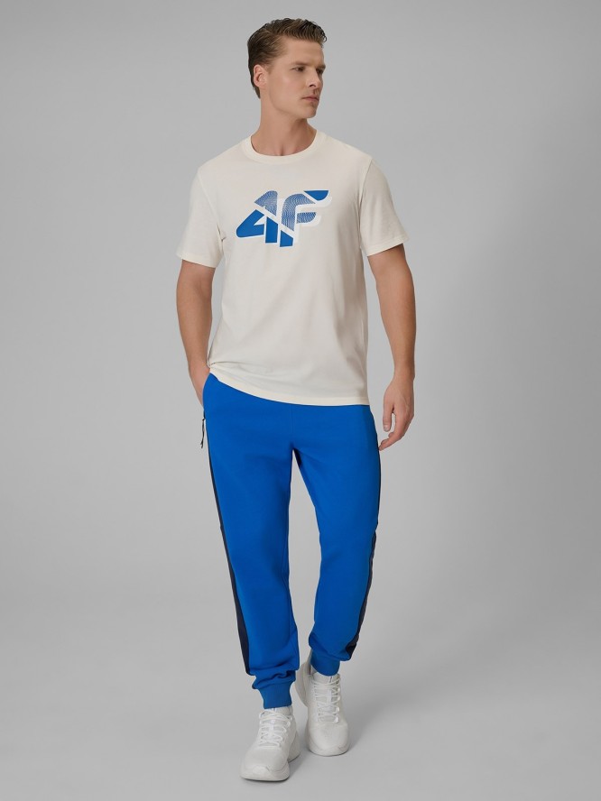 4F T-shirt regular z nadrukiem męski - beżowy XXL