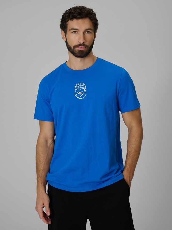 4F T-shirt regular z nadrukiem męski - niebieski L