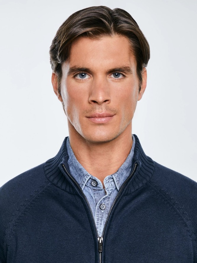 Sweter męski rozpinany ze stójką granatowy Nazar 403