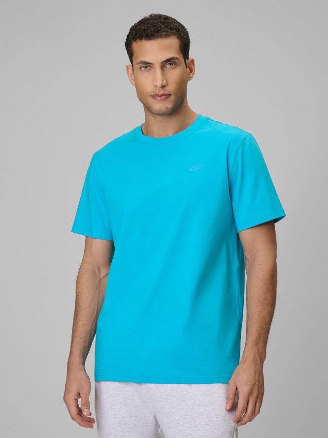 4F T-shirt regular gładki męski - niebieski XL