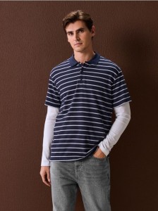 Koszulka polo w paski - granatowy
