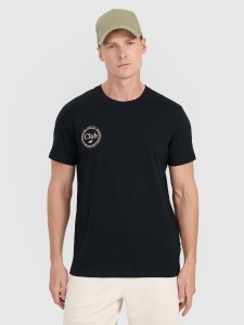 4F T-shirt regular z nadrukiem męski - czarny S