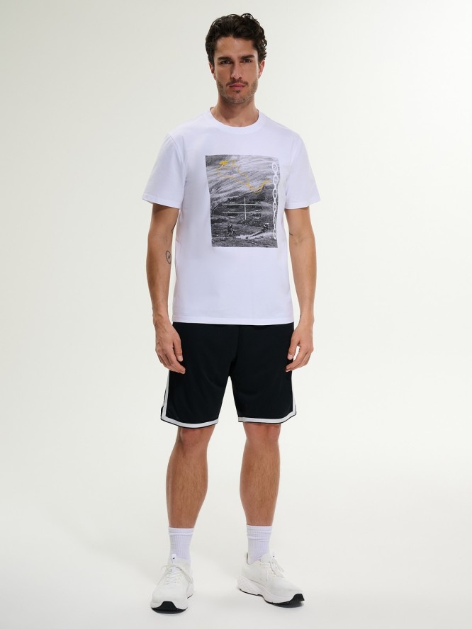 4F T-shirt regular z nadrukiem męski - biały XXL